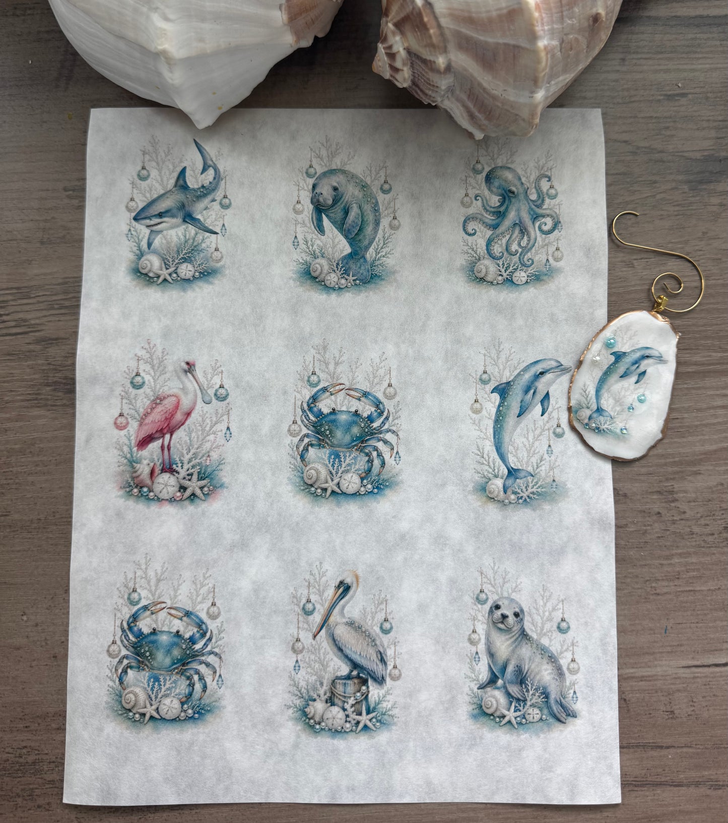 Coastal Christmas Animals Decoupage Rice Paper