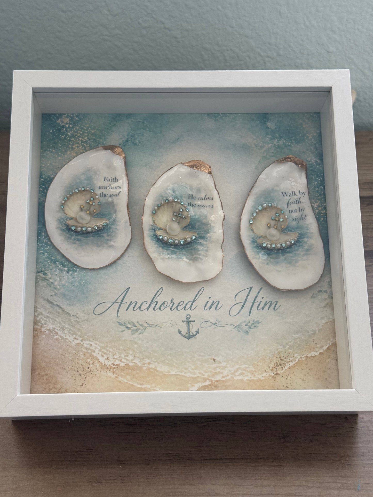 Anchored in Him Shell Art Shadow Box