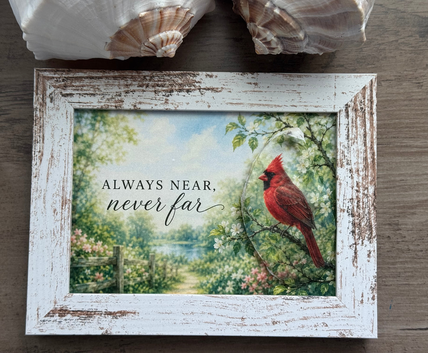“Always Near, Never Far” – Framed Shell Art
