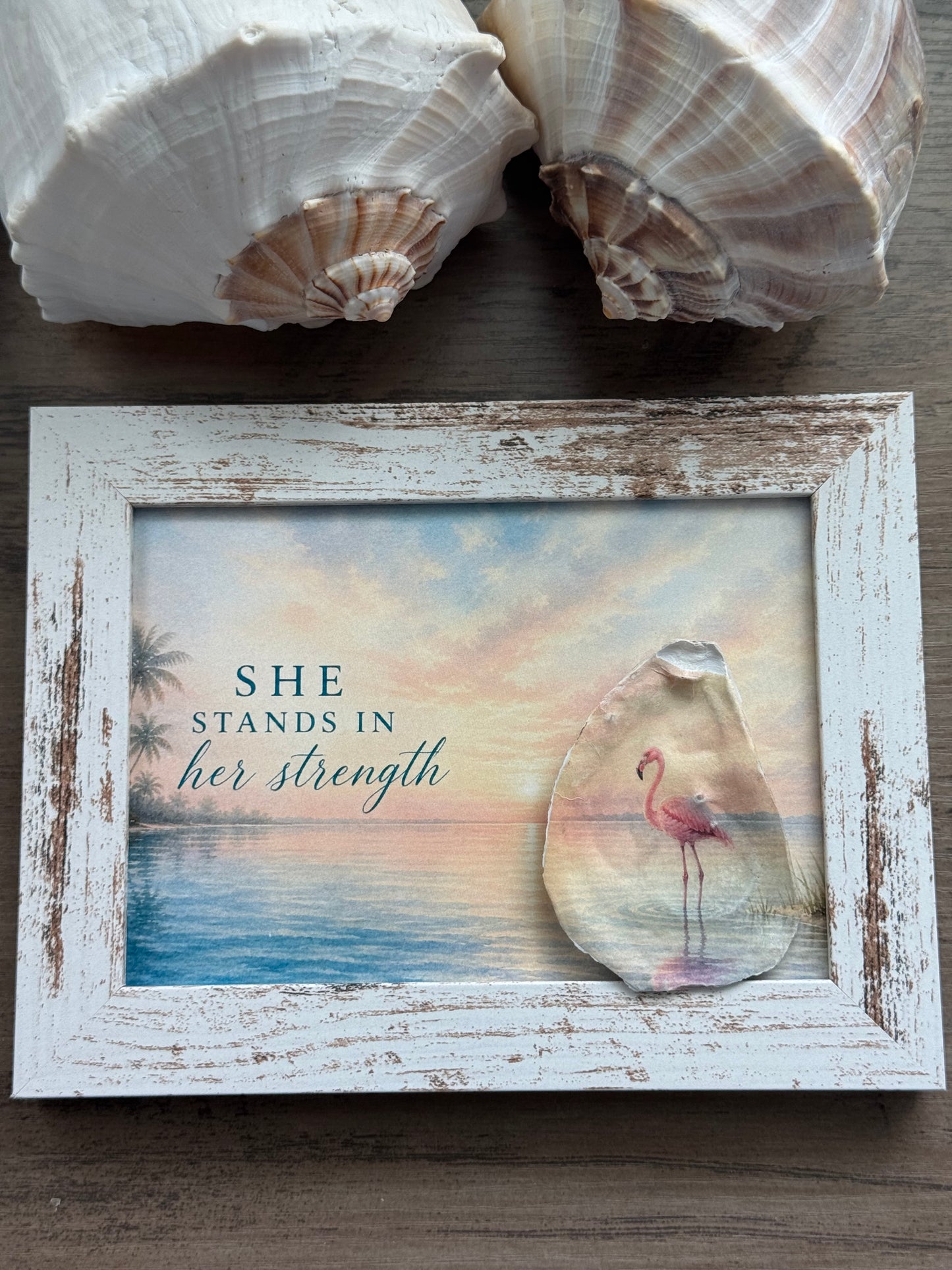 "She Stands in Her Strength"– Framed Shell Art