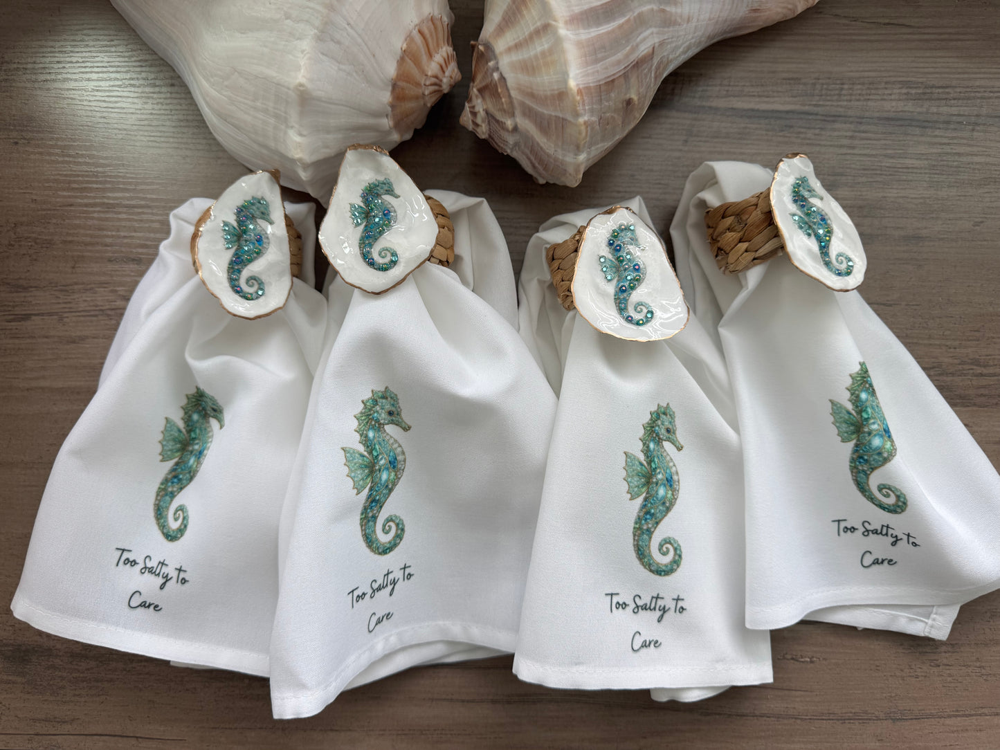 Too Salty To Care Jeweled Seahorse Coastal Entertaining Set