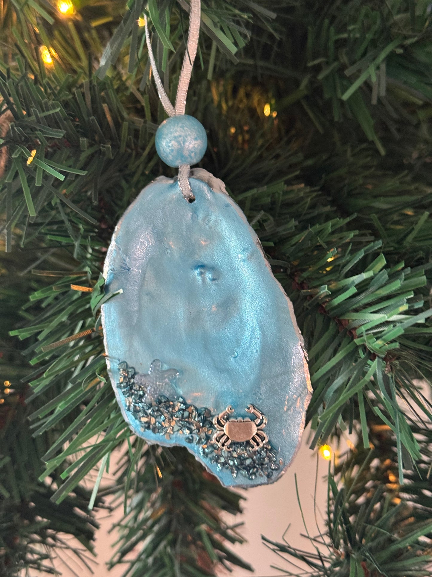 Coastal Christmas Oyster Shell Ornament