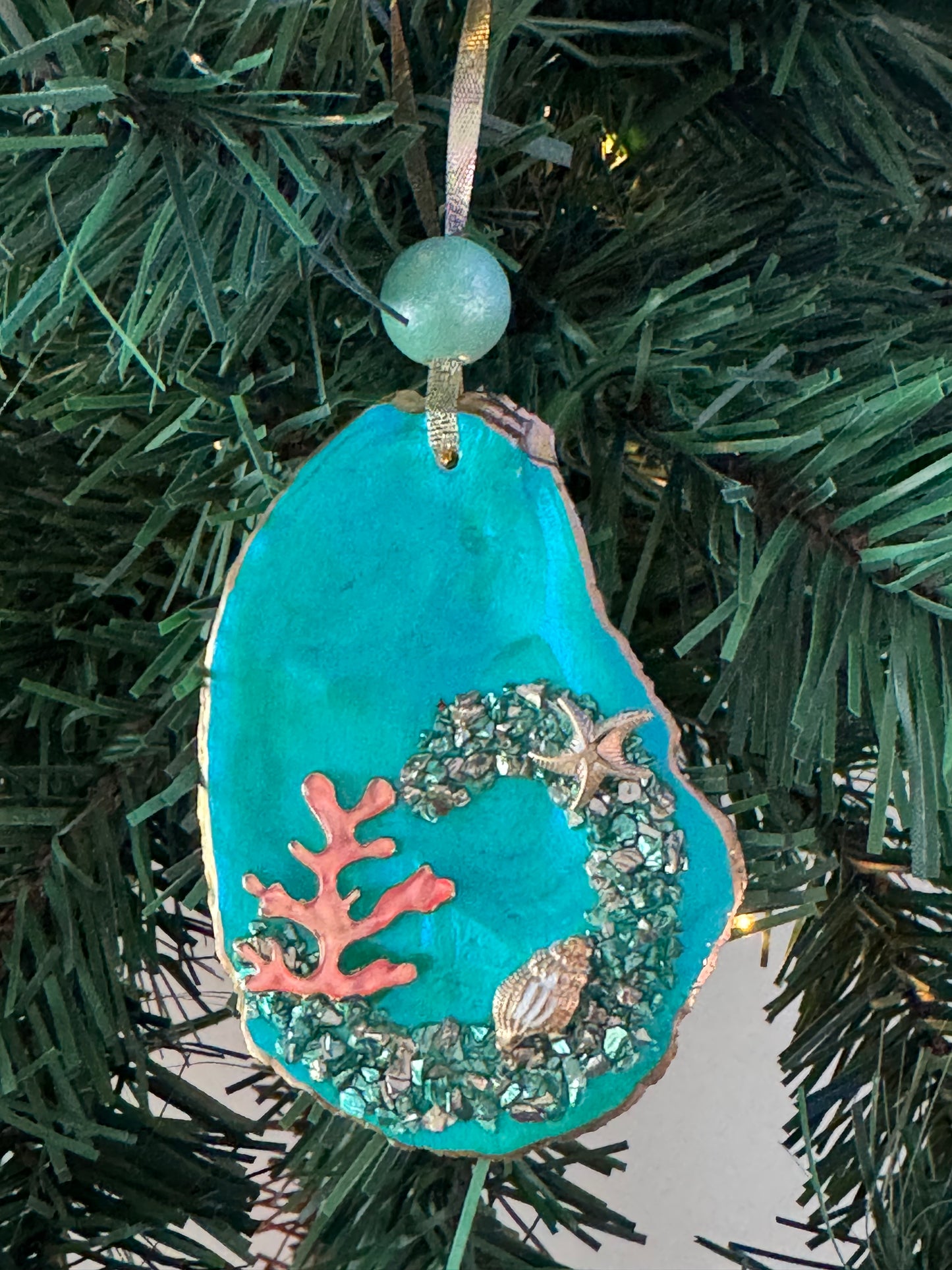 Coastal Christmas Oyster Shell Ornament