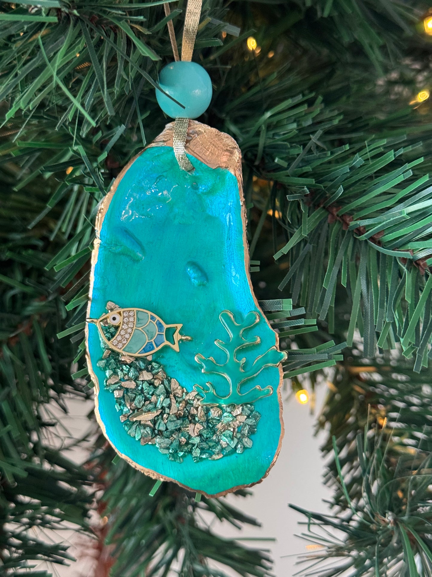 Coastal Christmas Oyster Shell Ornament