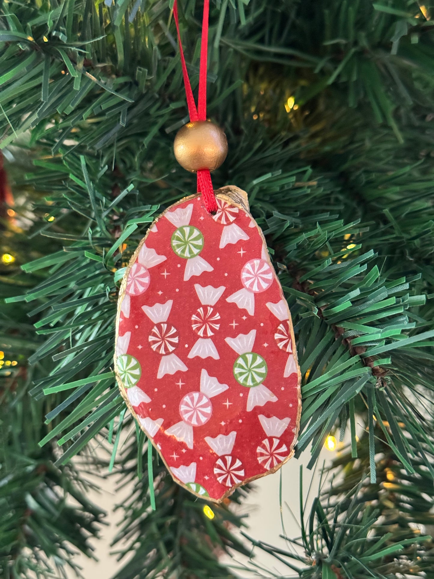 Coastal Christmas Oyster Shell Ornament
