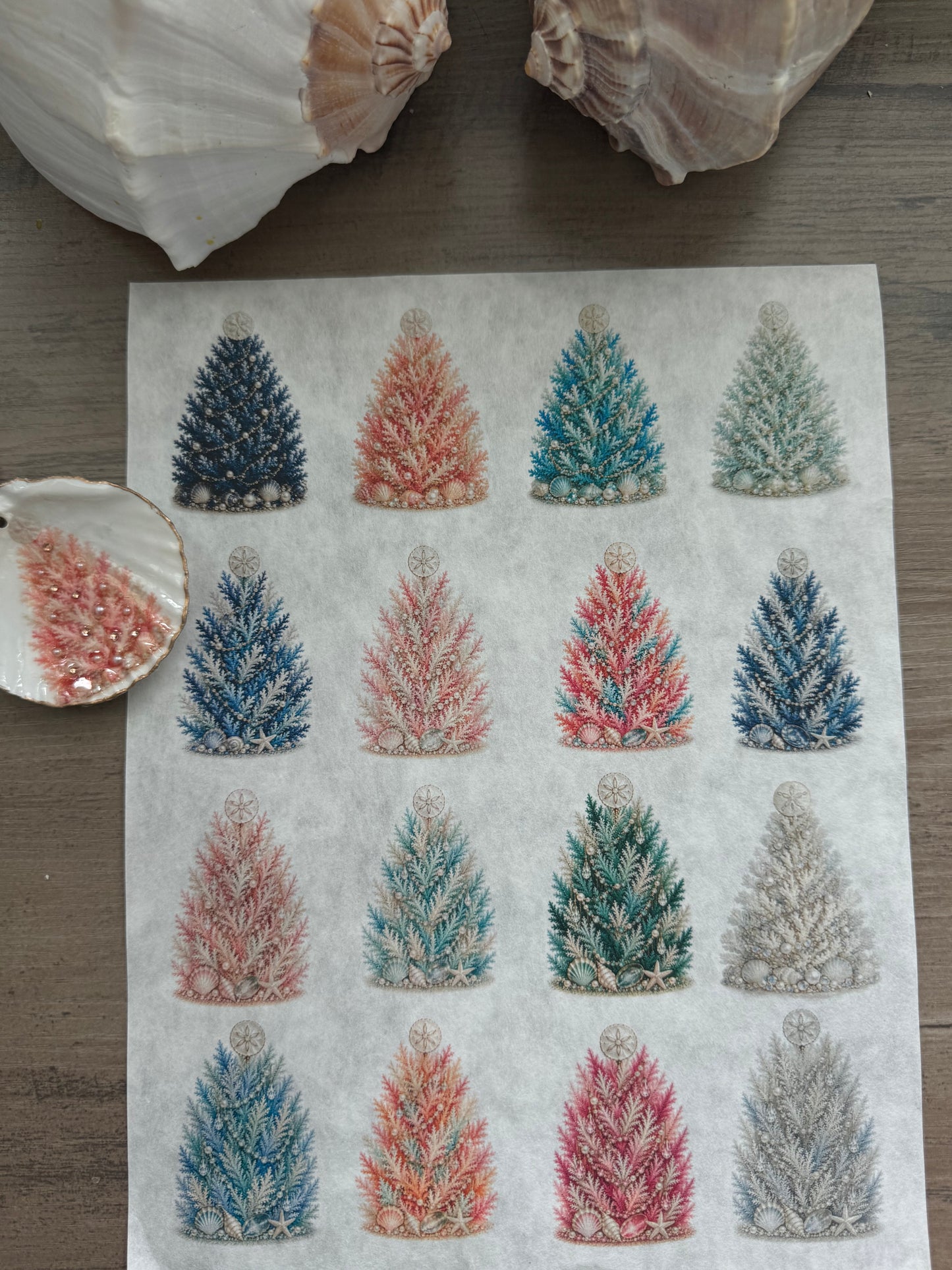 Coastal Coral Christmas Tree Rice Paper