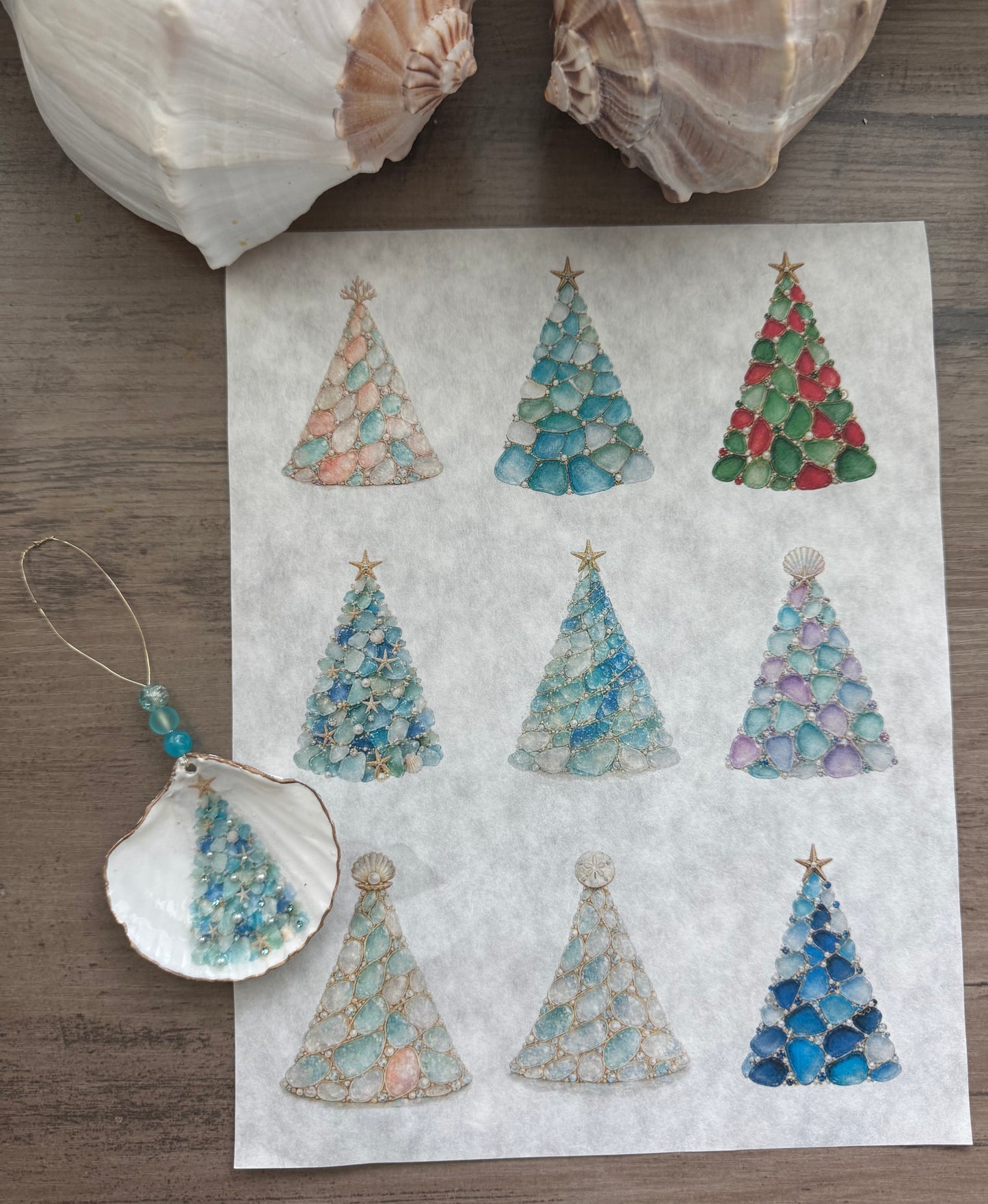 Sea Glass Christmas Tree Rice Paper