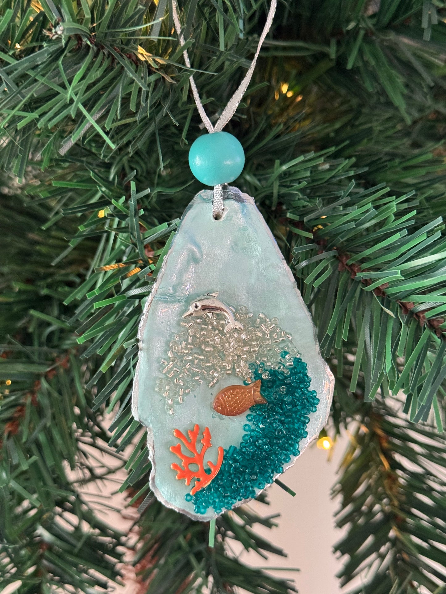 Coastal Christmas Oyster Shell Ornament