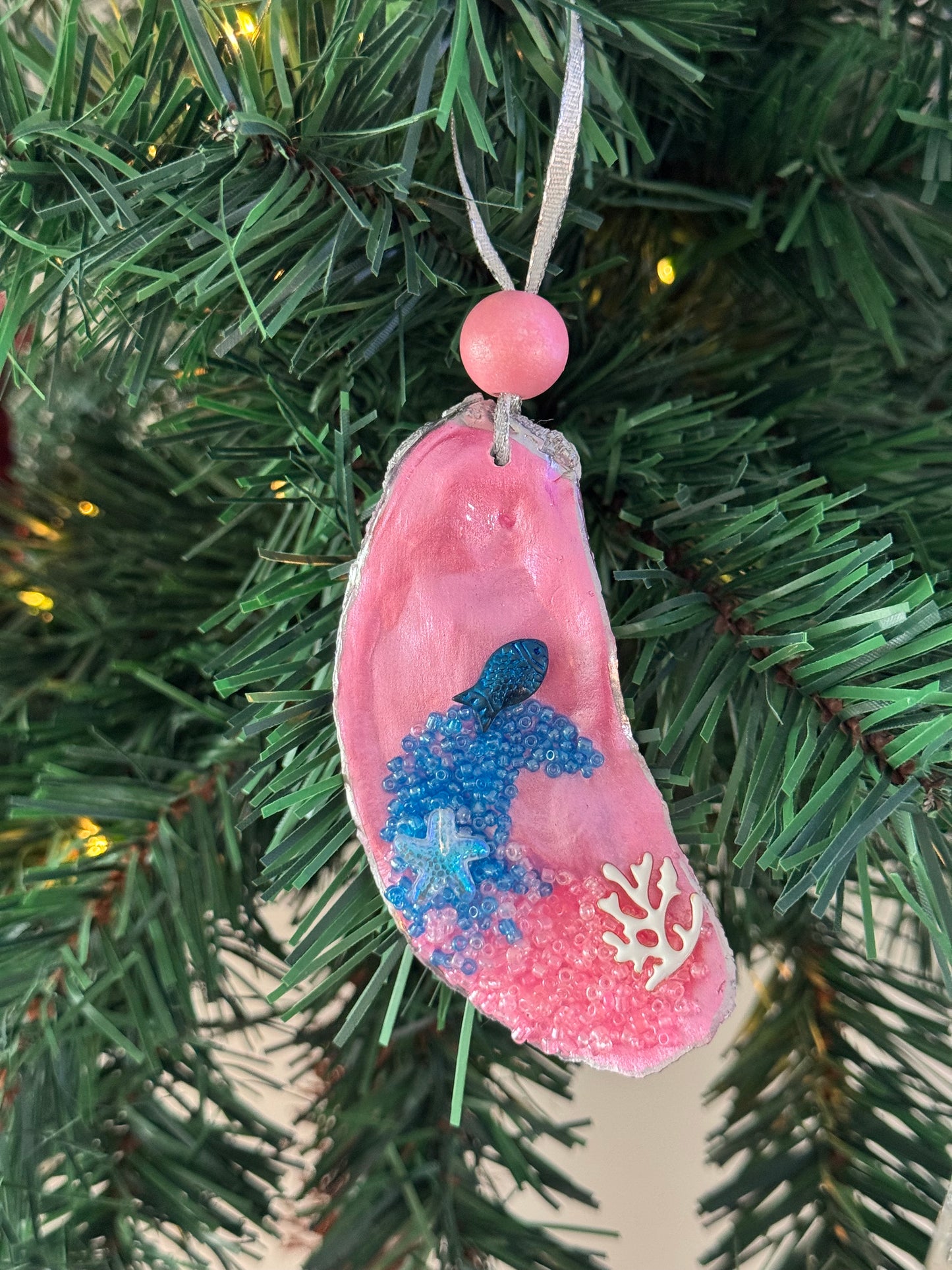 Coastal Christmas Oyster Shell Ornament