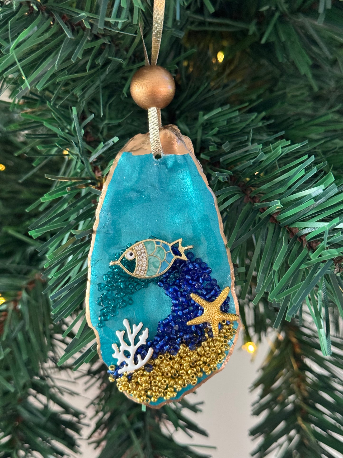 Coastal Christmas Oyster Shell Ornament
