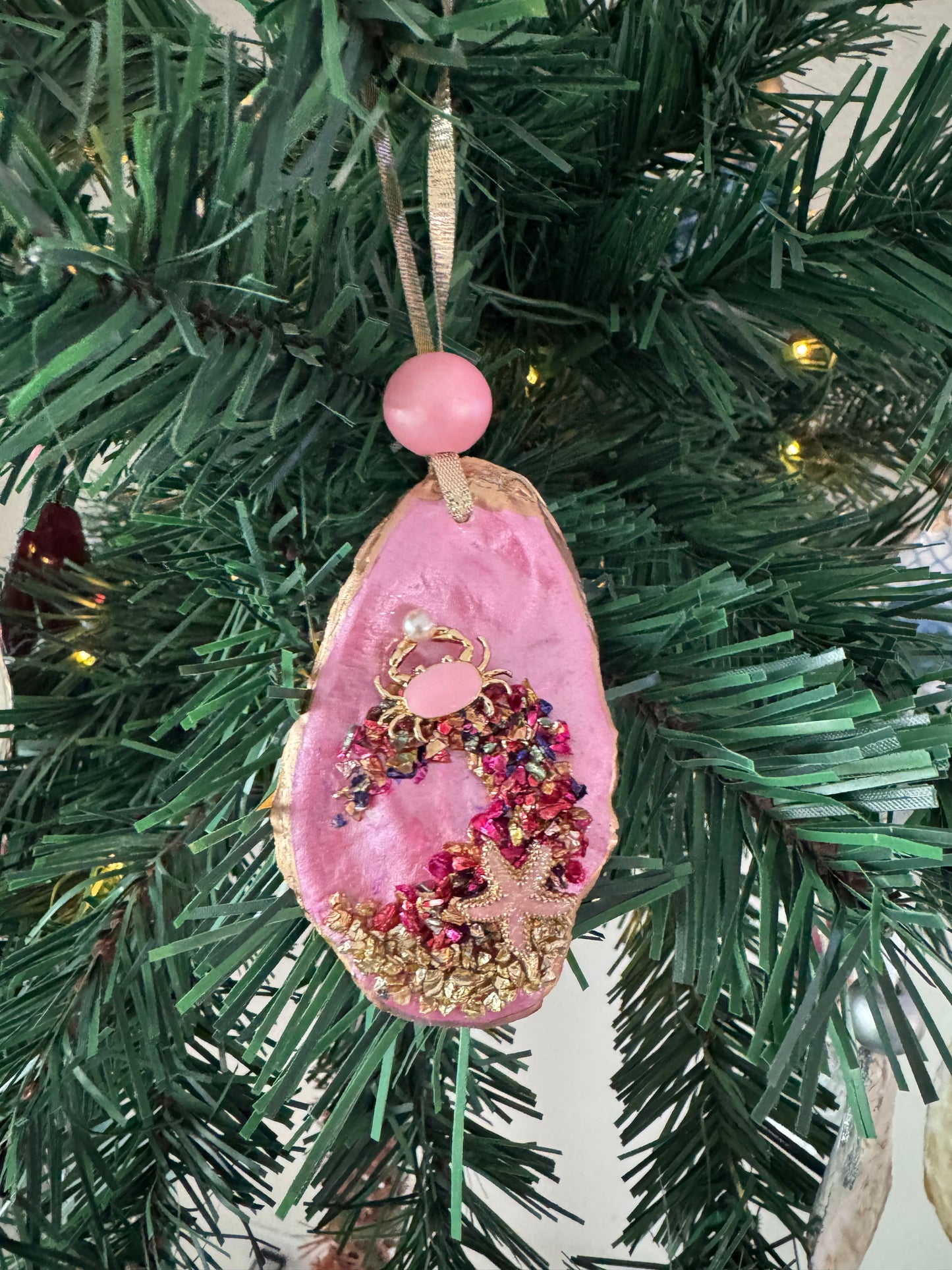 Coastal Christmas Oyster Shell Ornament