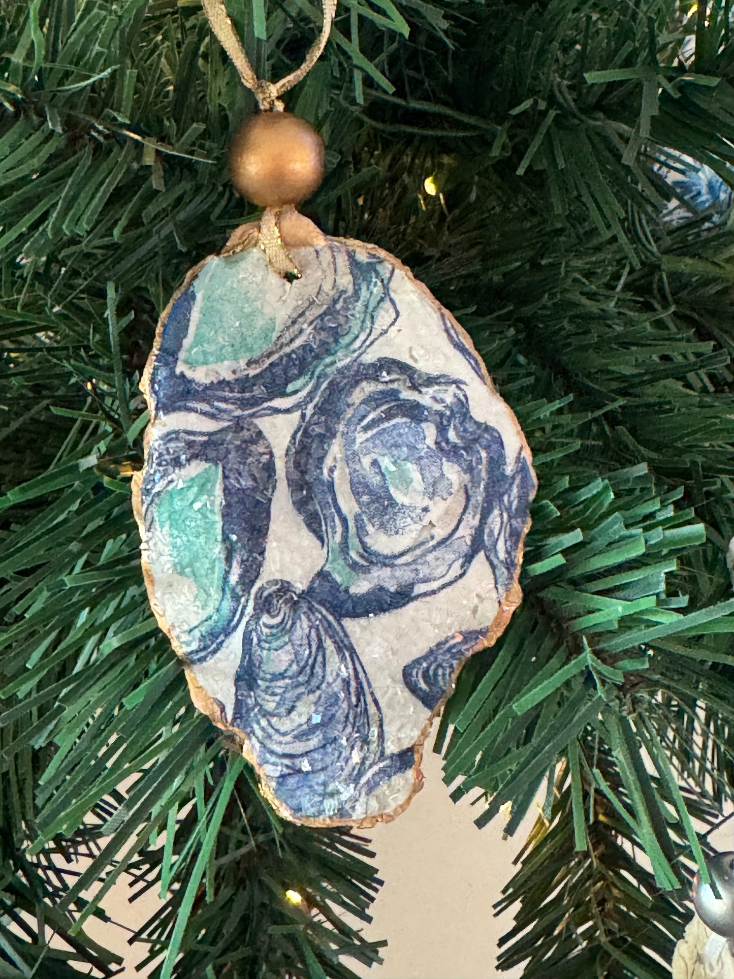 Coastal Christmas Oyster Shell Ornament