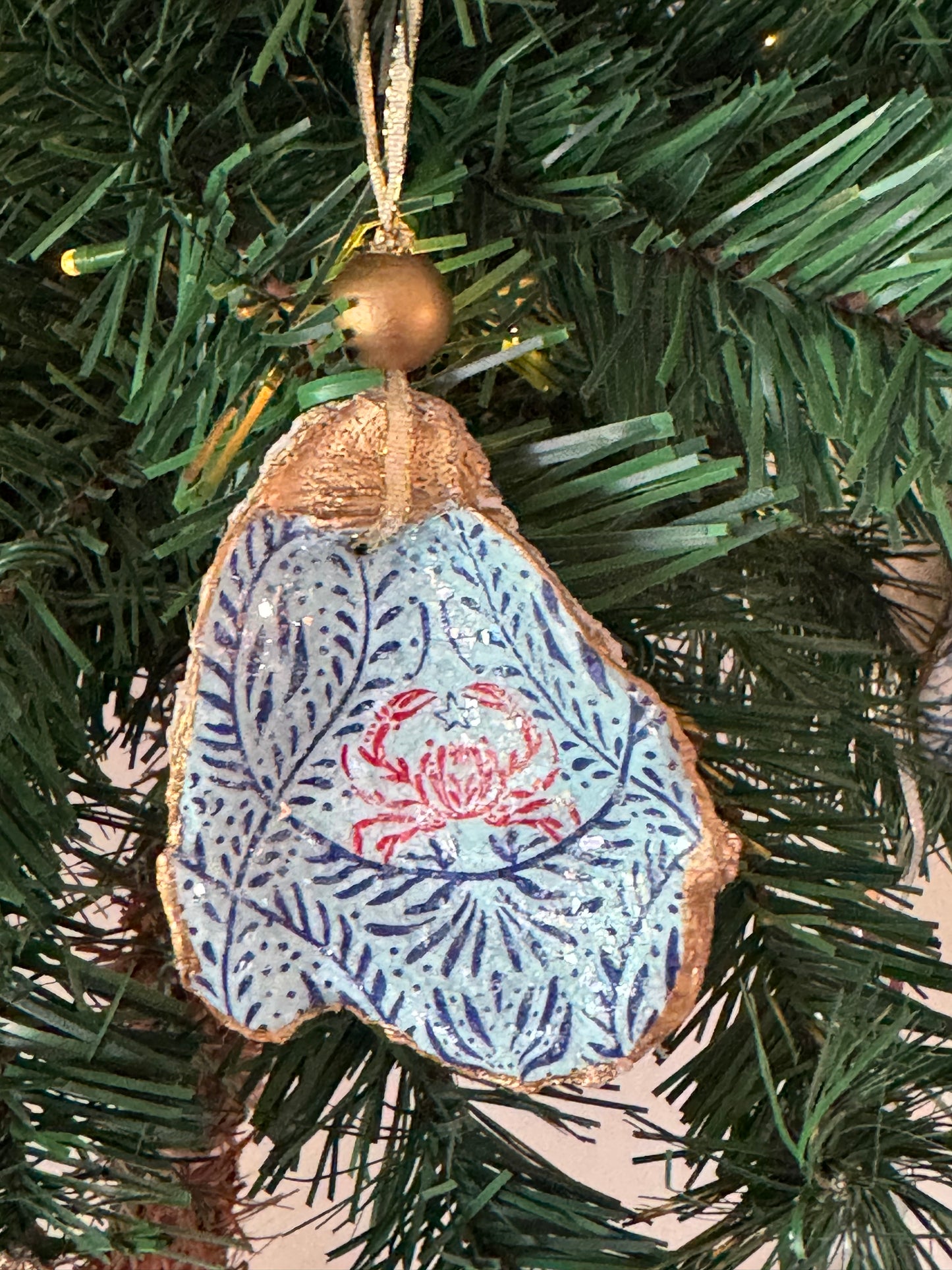 Coastal Christmas Oyster Shell Ornament