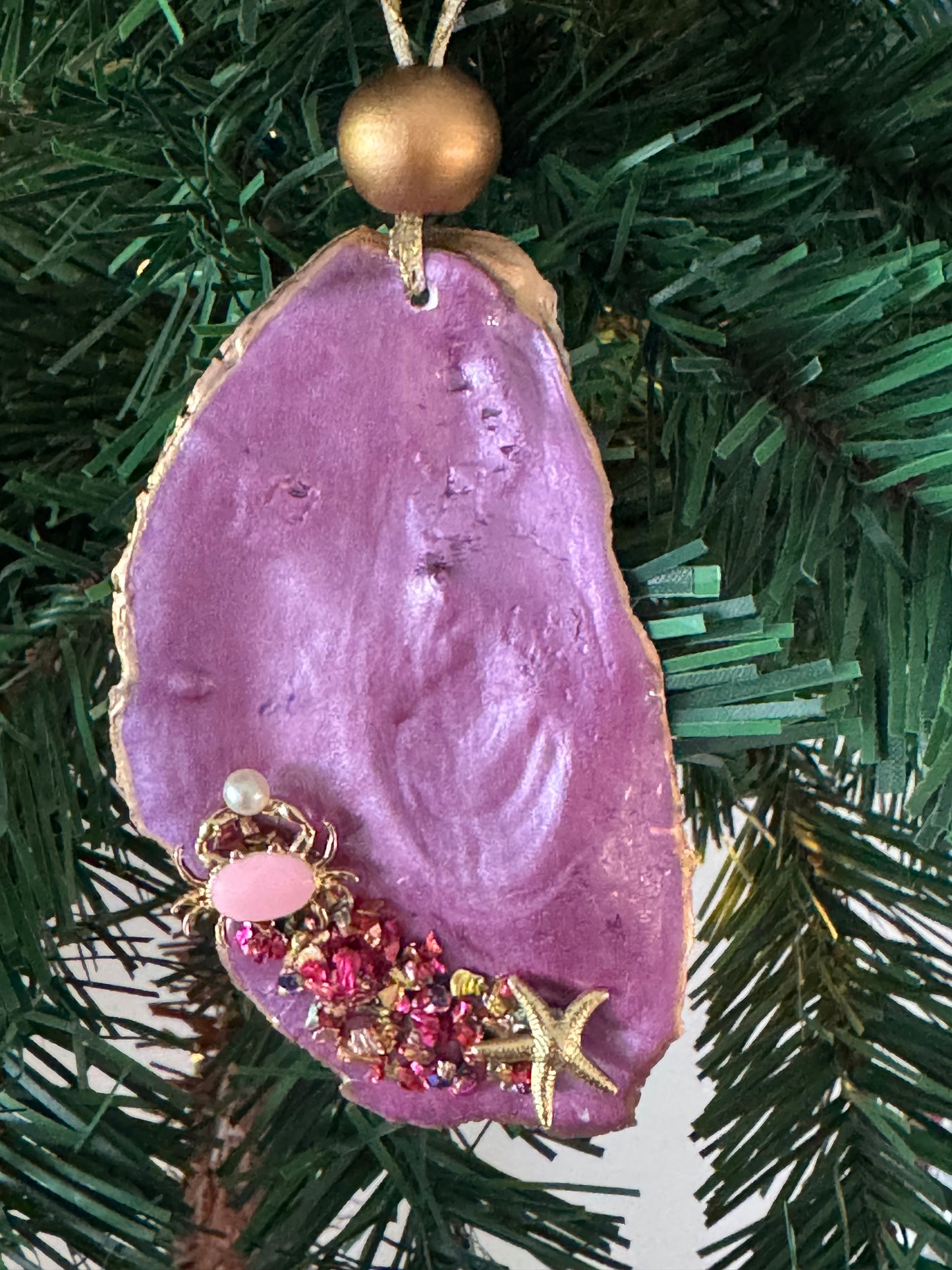 Coastal Christmas Oyster Shell Ornament