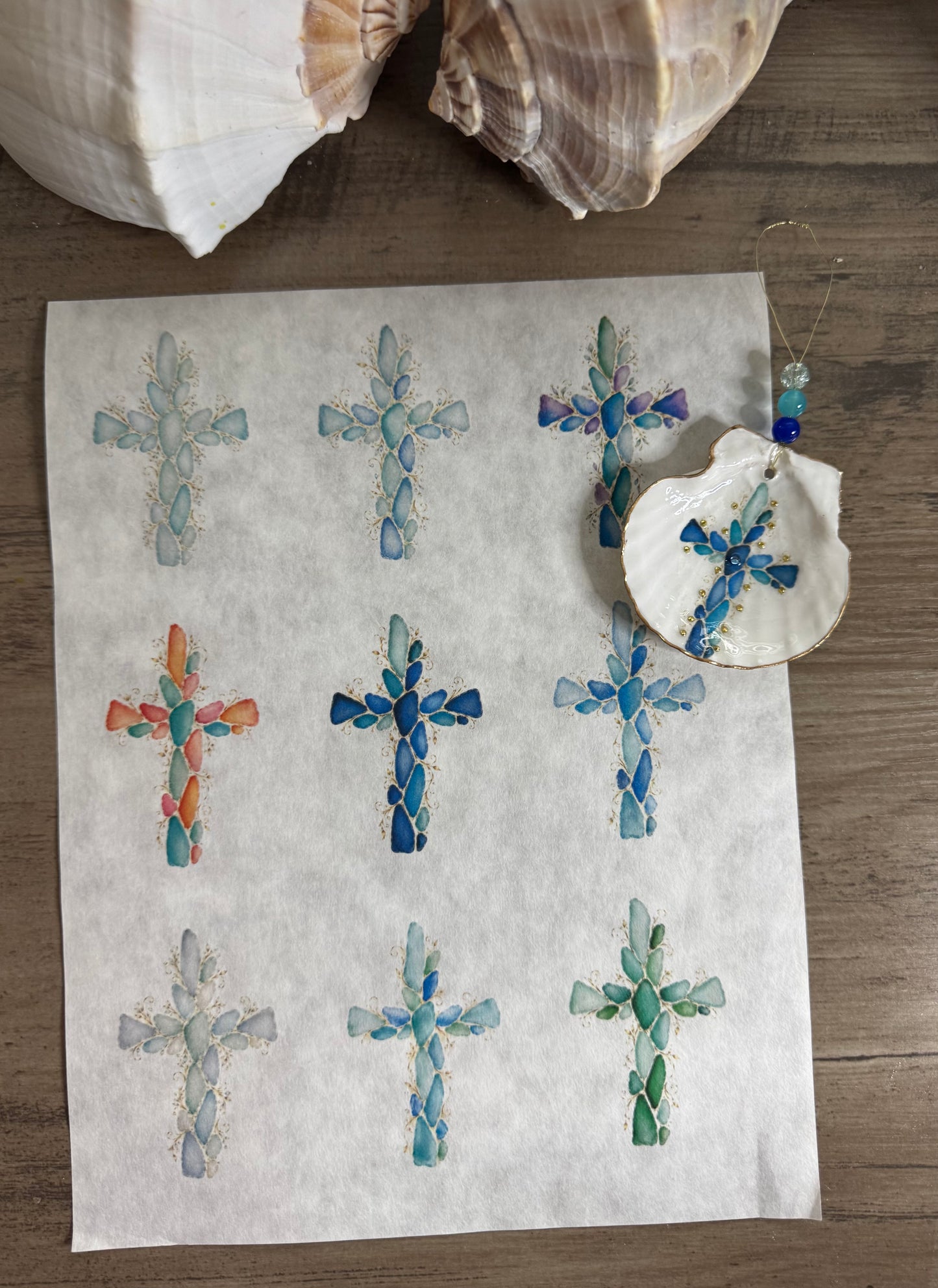 Sea Glass Crosses Decoupage Rice Paper