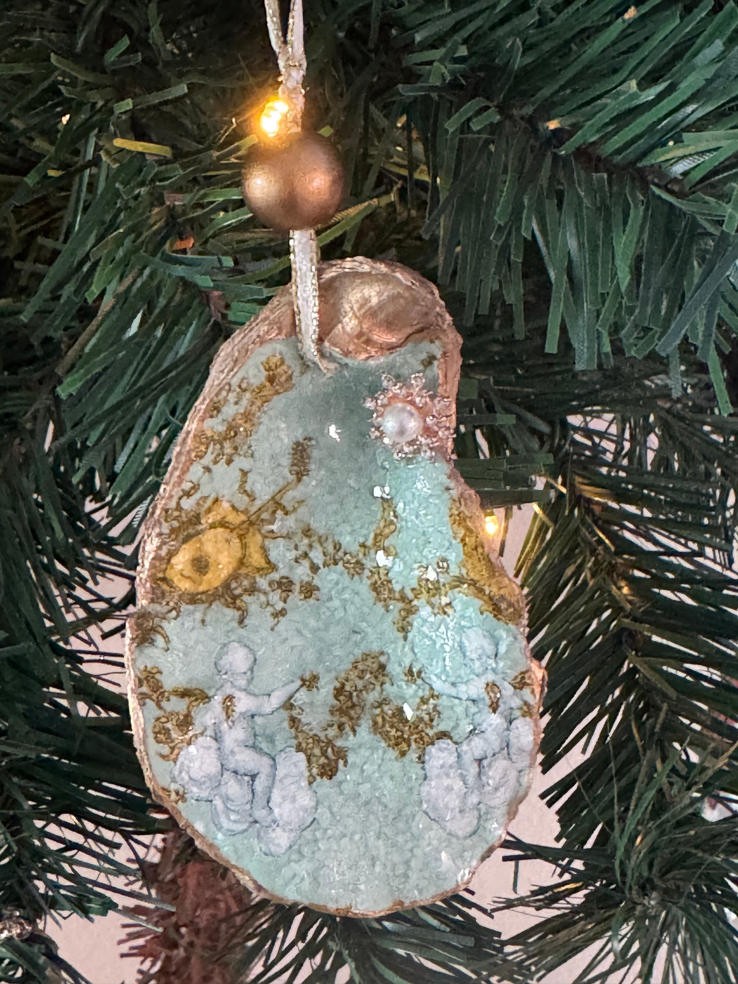 Coastal Christmas Oyster Shell Ornament