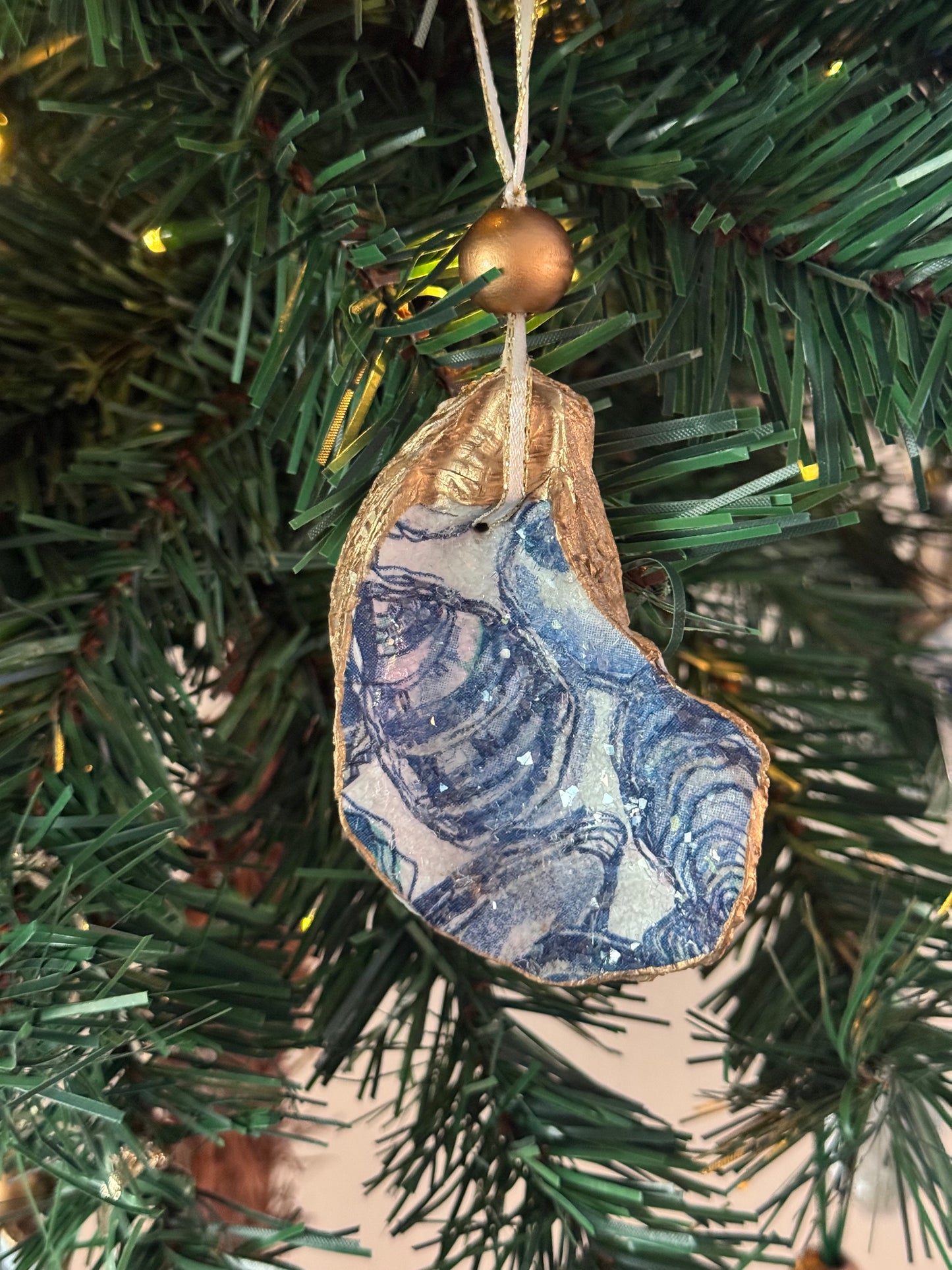 Coastal Christmas Oyster Shell Ornament