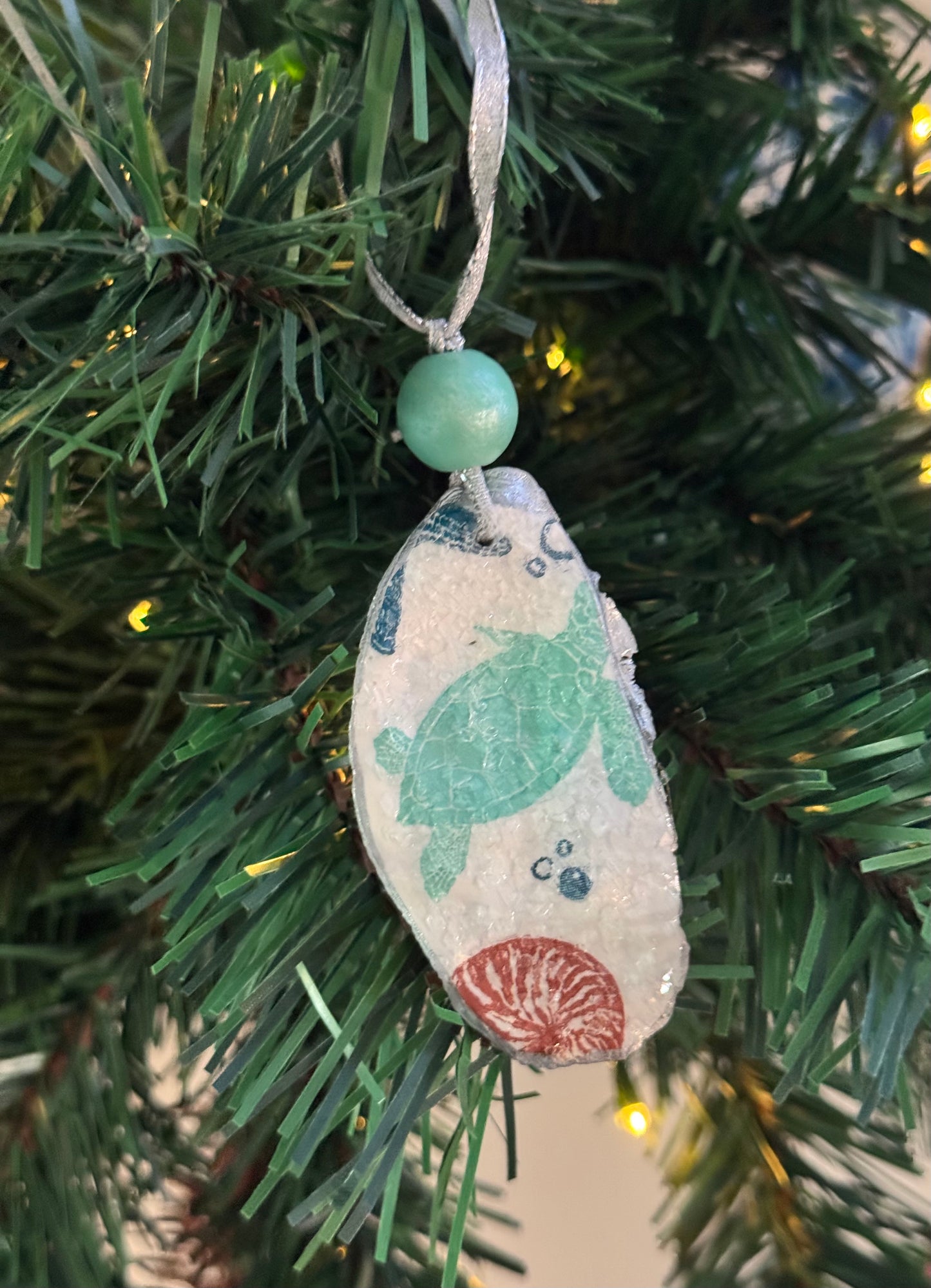Coastal Christmas Oyster Shell Ornament