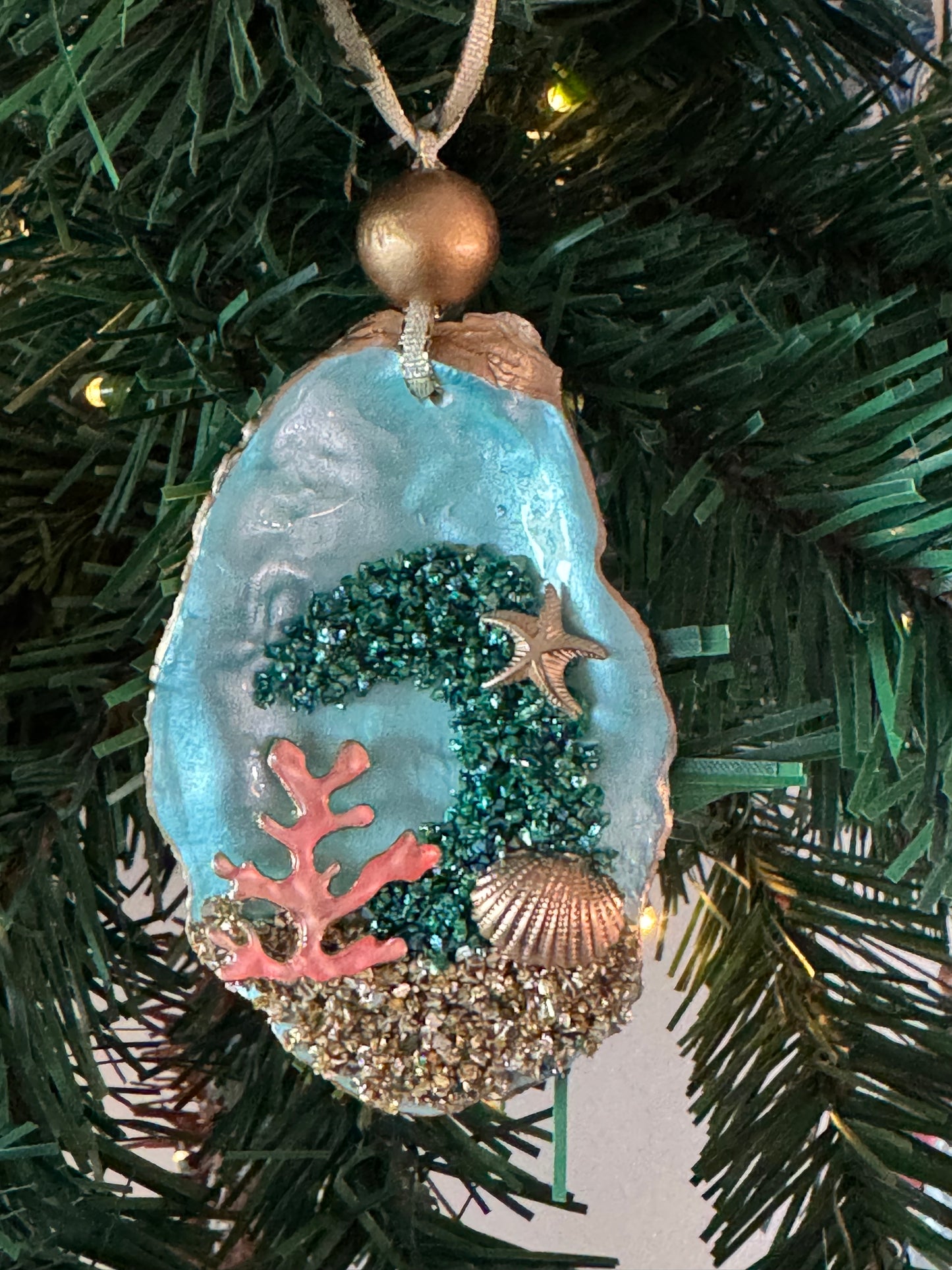 Coastal Christmas Oyster Shell Ornament