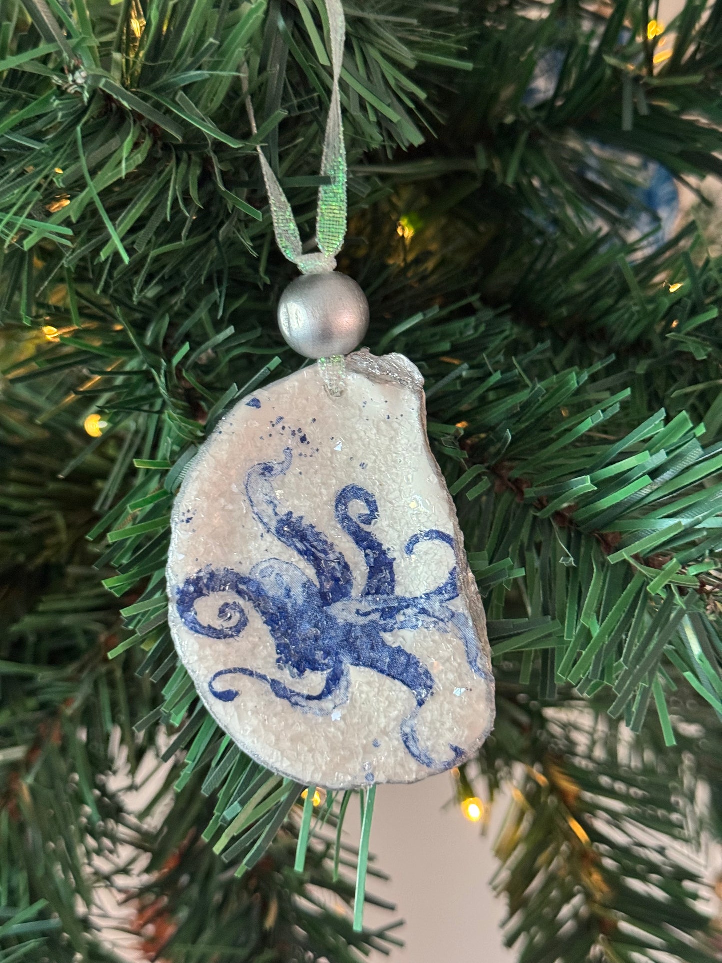 Coastal Christmas Oyster Shell Ornament