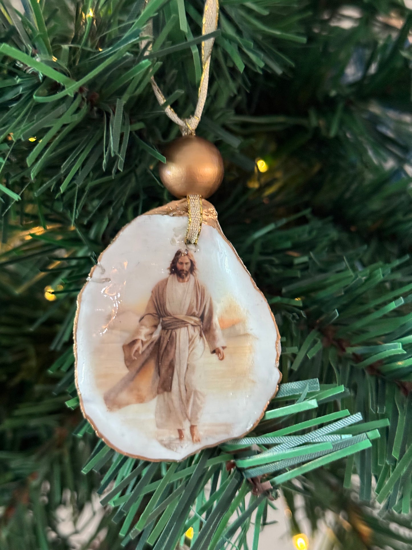 Coastal Christmas Oyster Shell Ornament