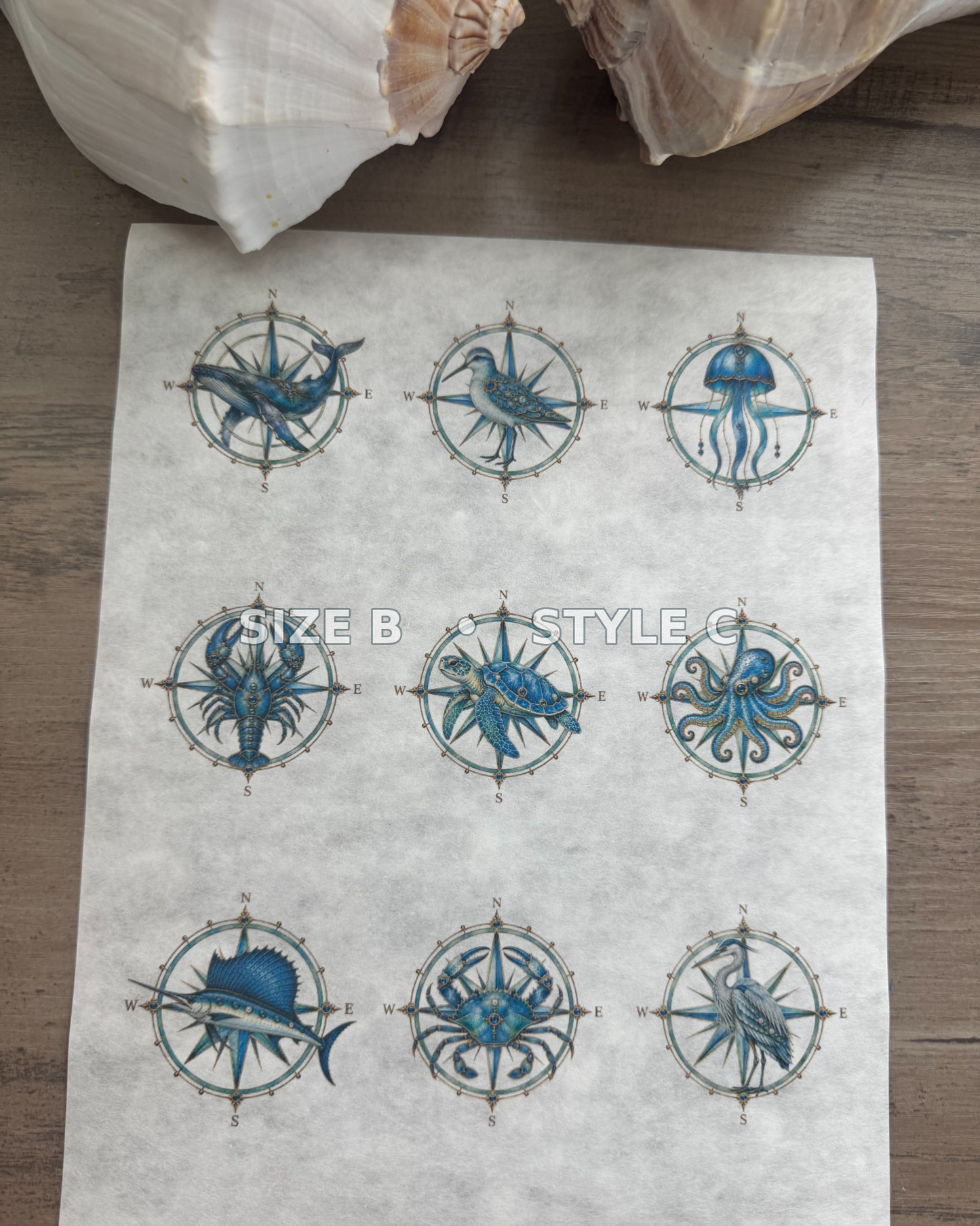 Jeweled Nautical Compass Rice Paper