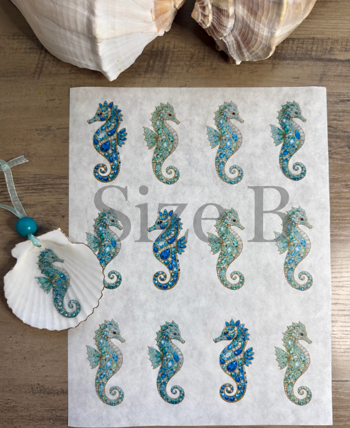 Bejeweled Coastal Seahorse Decoupage Paper
