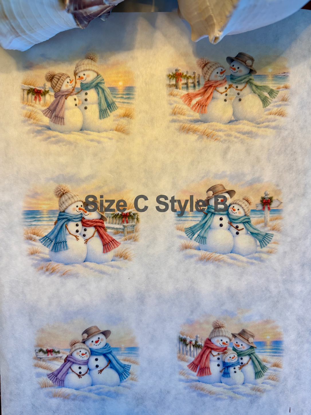 Coastal Christmas Together Snowmen Decoupage Rice Paper