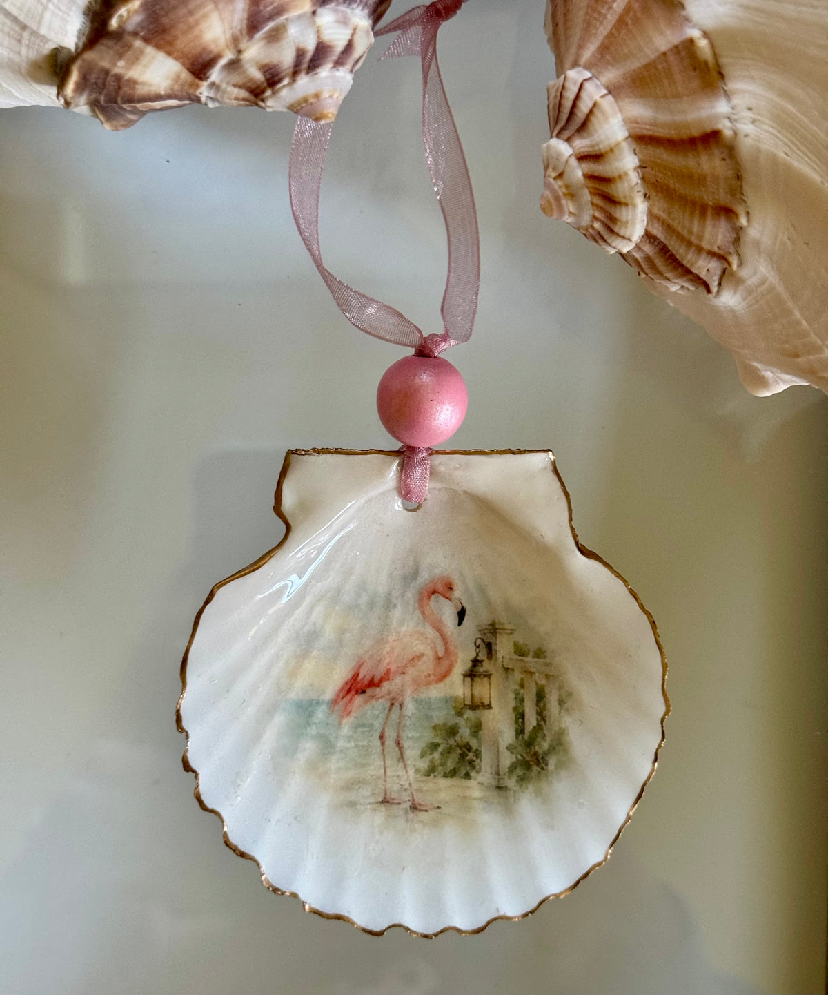 Coastal Flamingo Shell Ornament