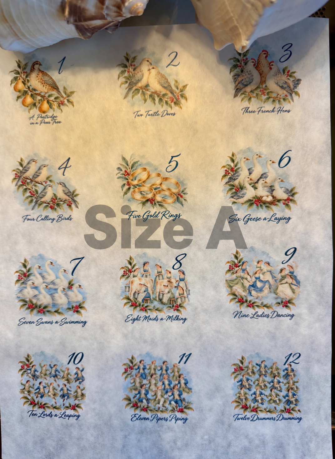 Traditional Twelve Days of Christmas Decoupage Rice Paper