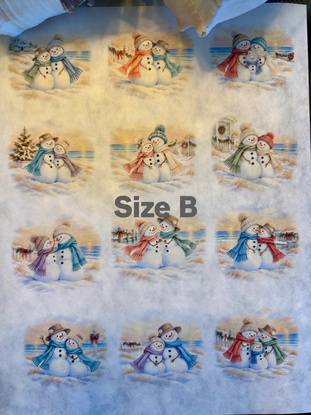 Coastal Christmas Together Snowmen Decoupage Rice Paper