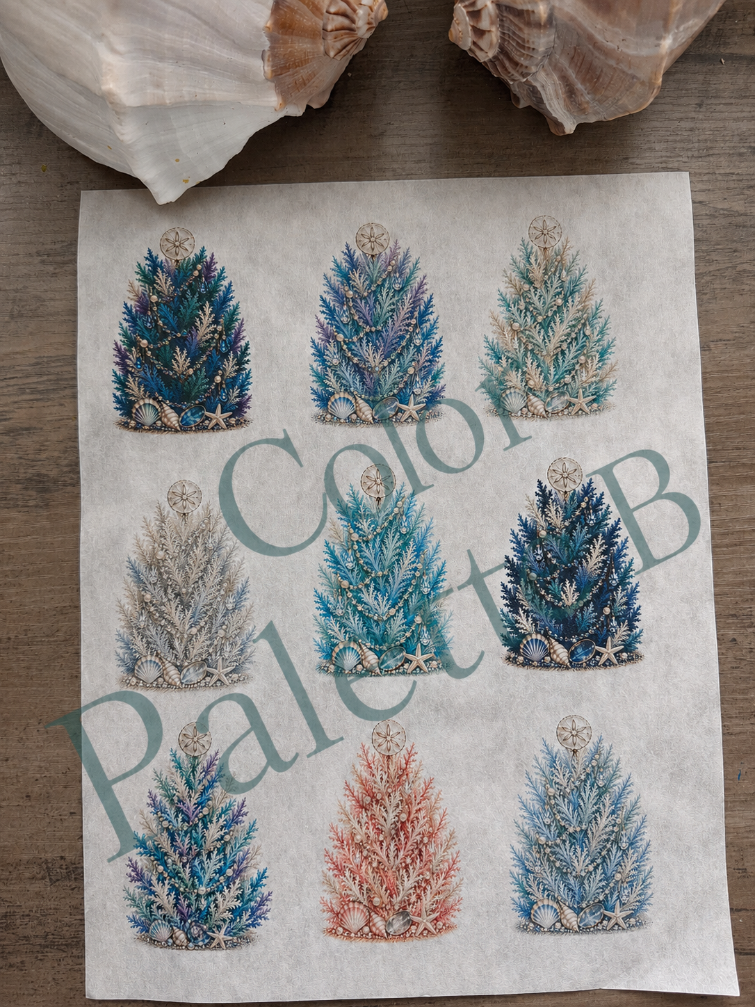 Coastal Coral Christmas Tree Rice Paper