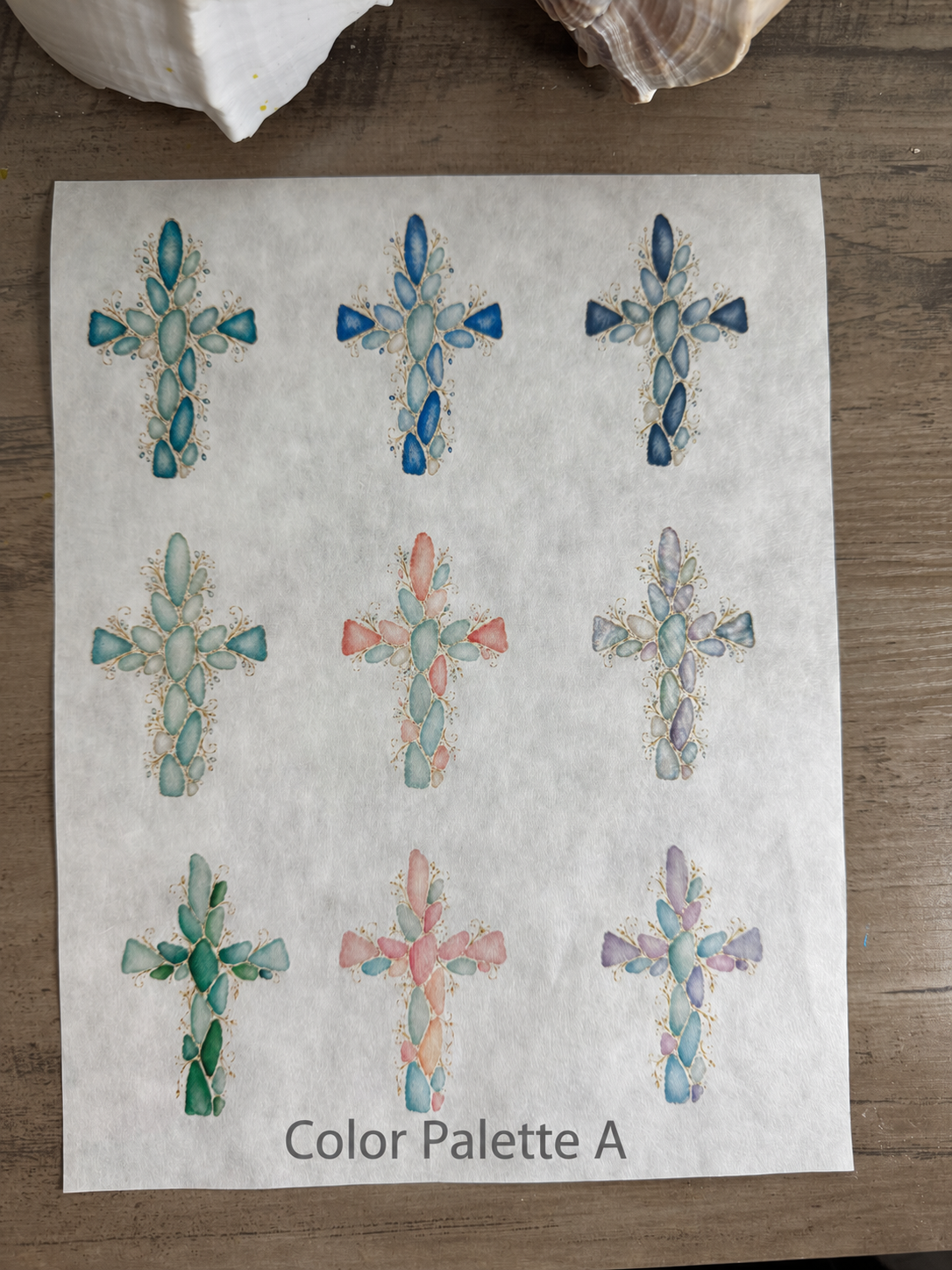 Sea Glass Crosses Decoupage Rice Paper