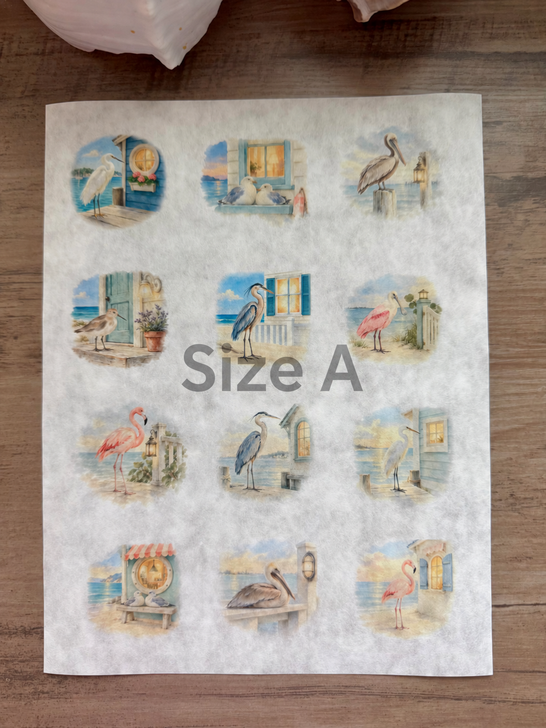 Coastal Bird Glow Decoupage Rice Paper
