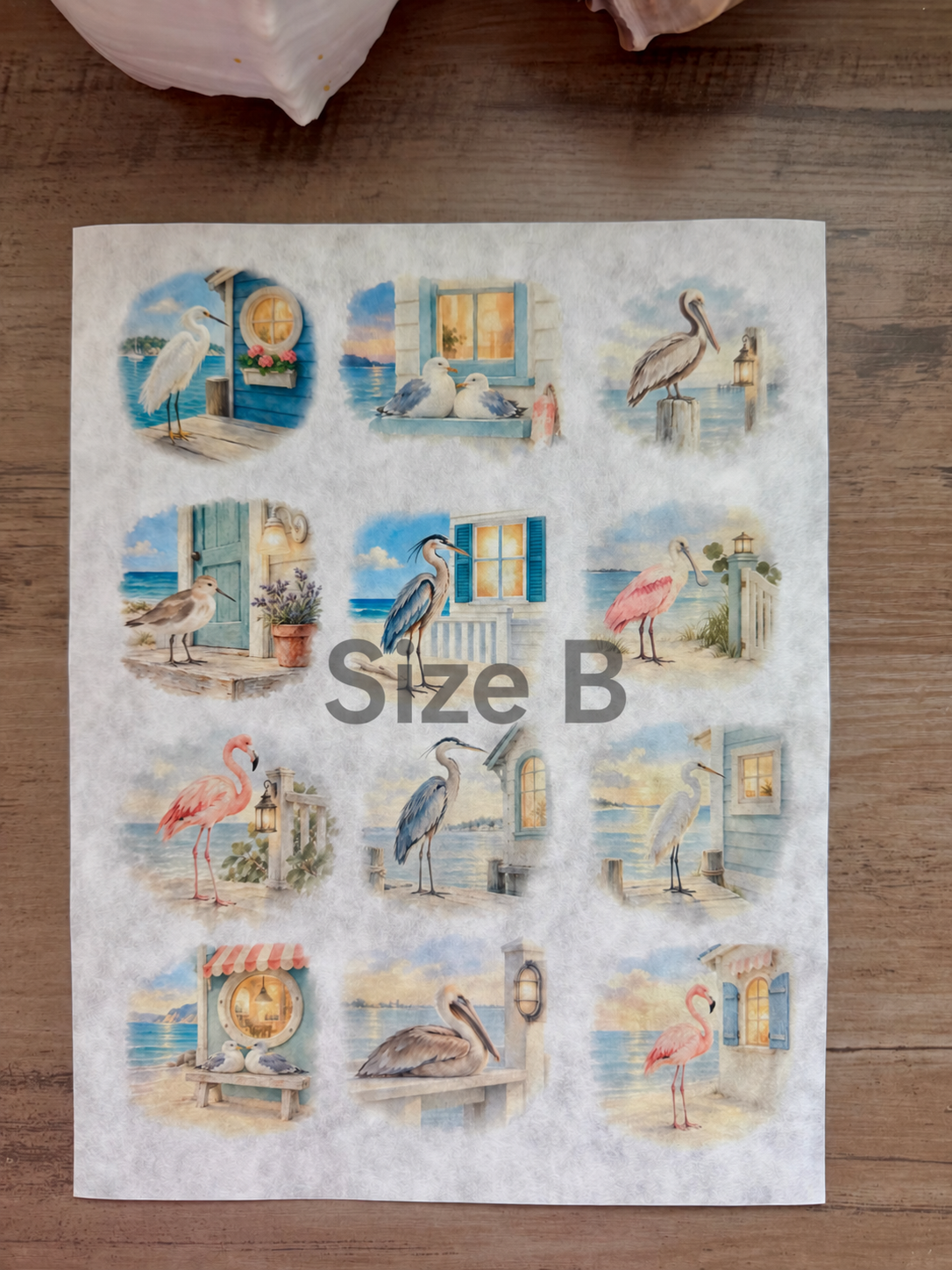 Coastal Bird Glow Decoupage Rice Paper