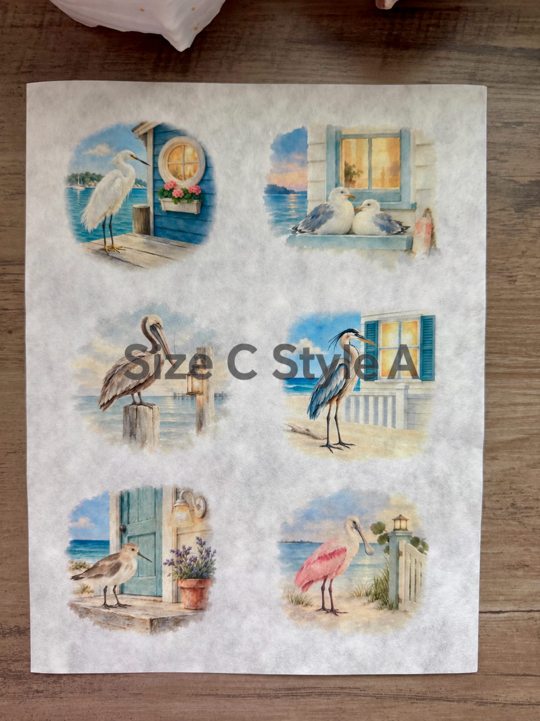 Coastal Bird Glow Decoupage Rice Paper