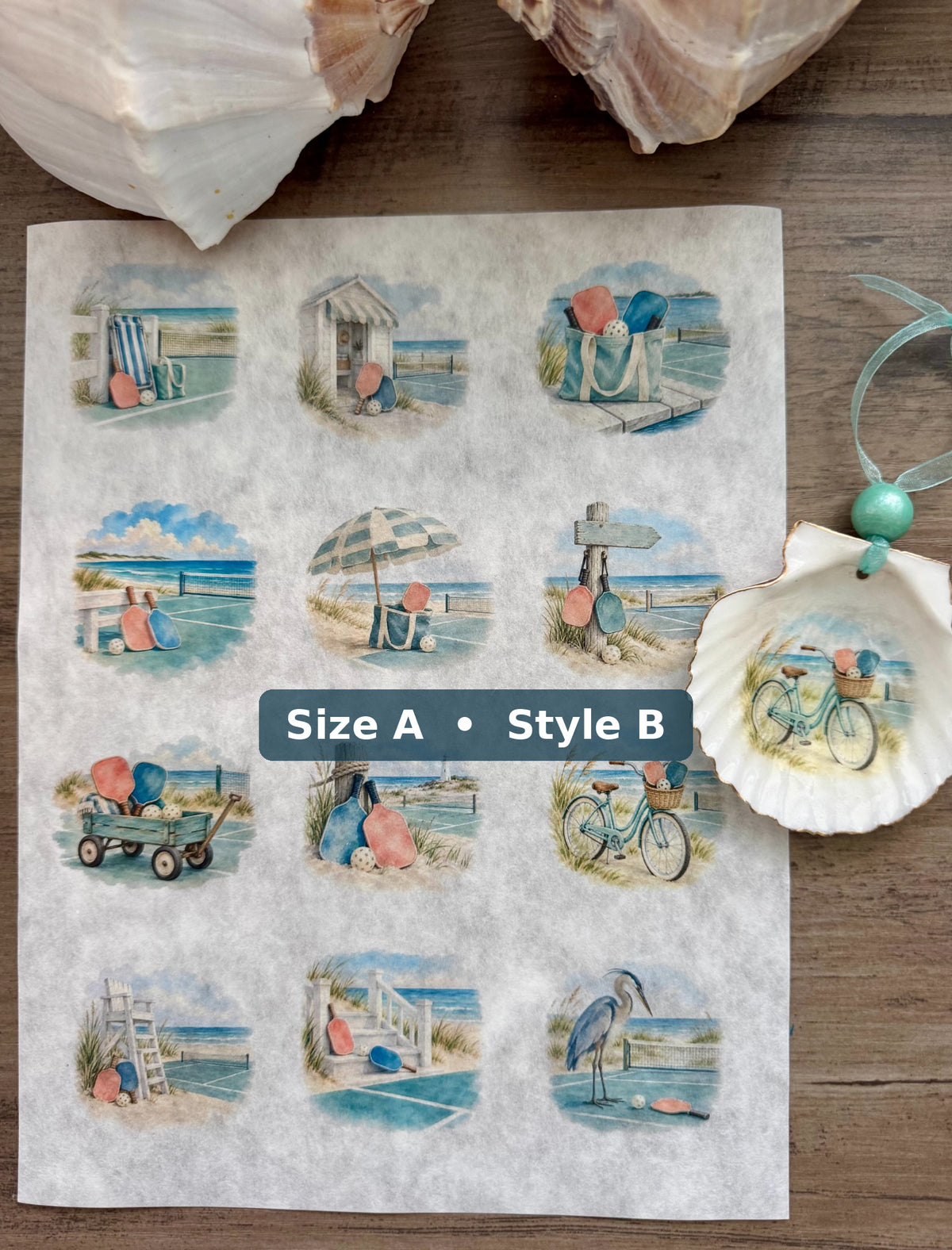 Coastal Pickleball Decoupage Rice Paper