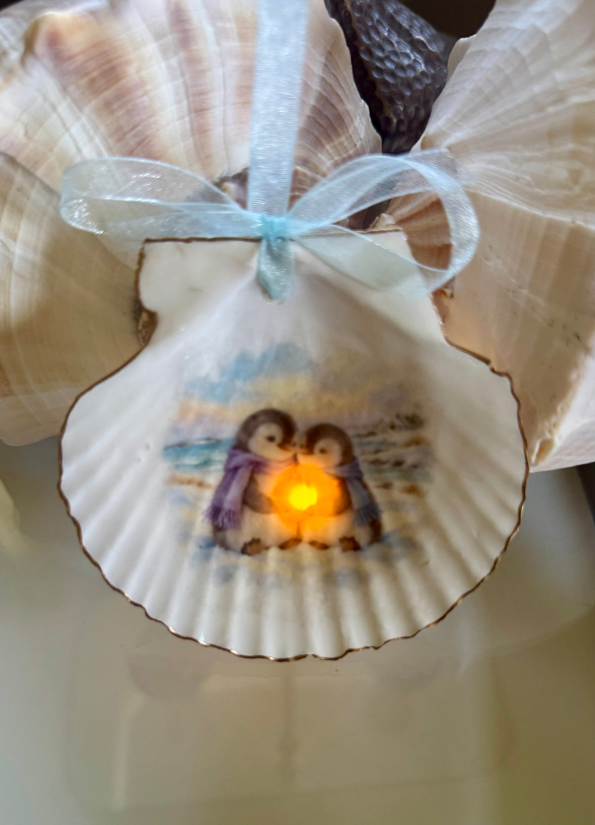 Lighted Penguin Shell Ornament