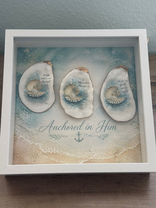 Anchored in Him Shell Art Shadow Box