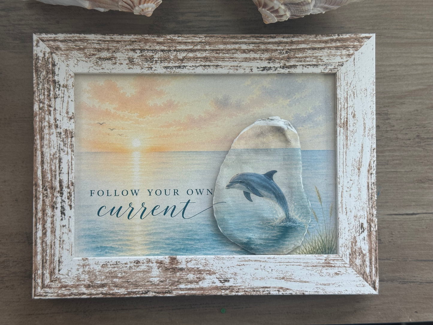 "Follow Your Own Current"-Framed Shell Art