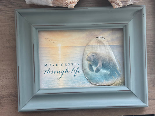 "Move Gently Through Life"-Framed Shell Art