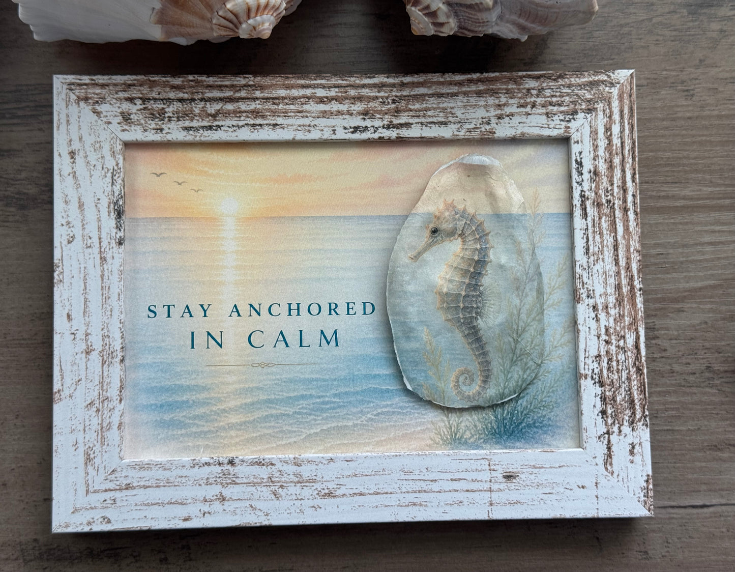 "Stay Anchored in Calm"-Framed Shell Art