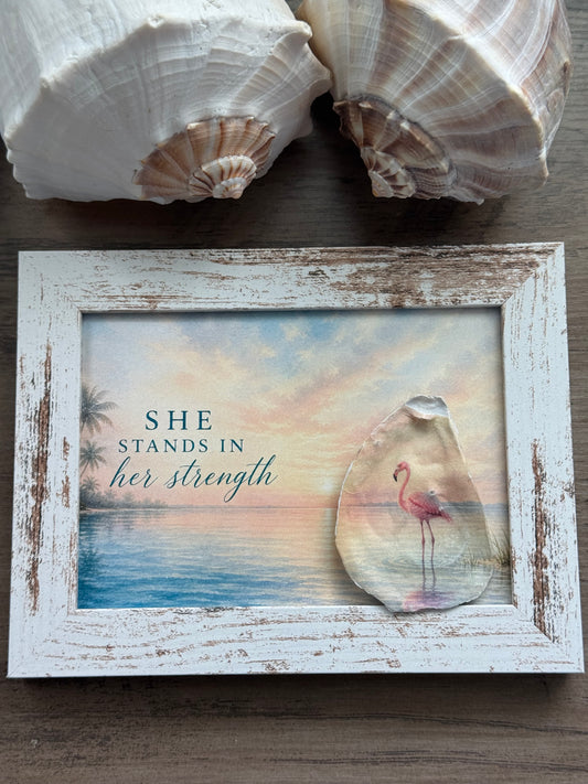 "She Stands in Her Strength"– Framed Shell Art