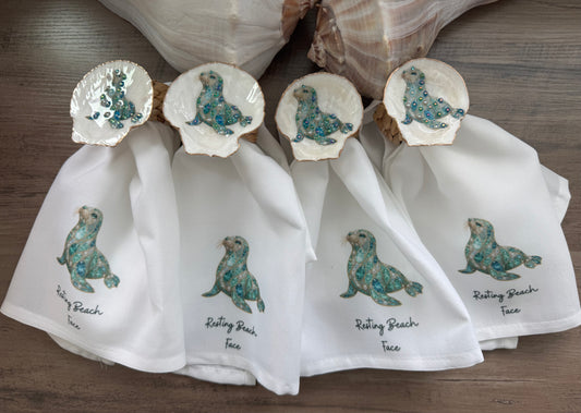 Resting Beach Face Jeweled Seal Coastal Entertaining Set