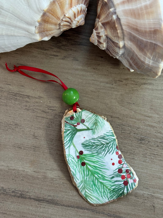 Coastal Christmas Oyster Shell Ornament