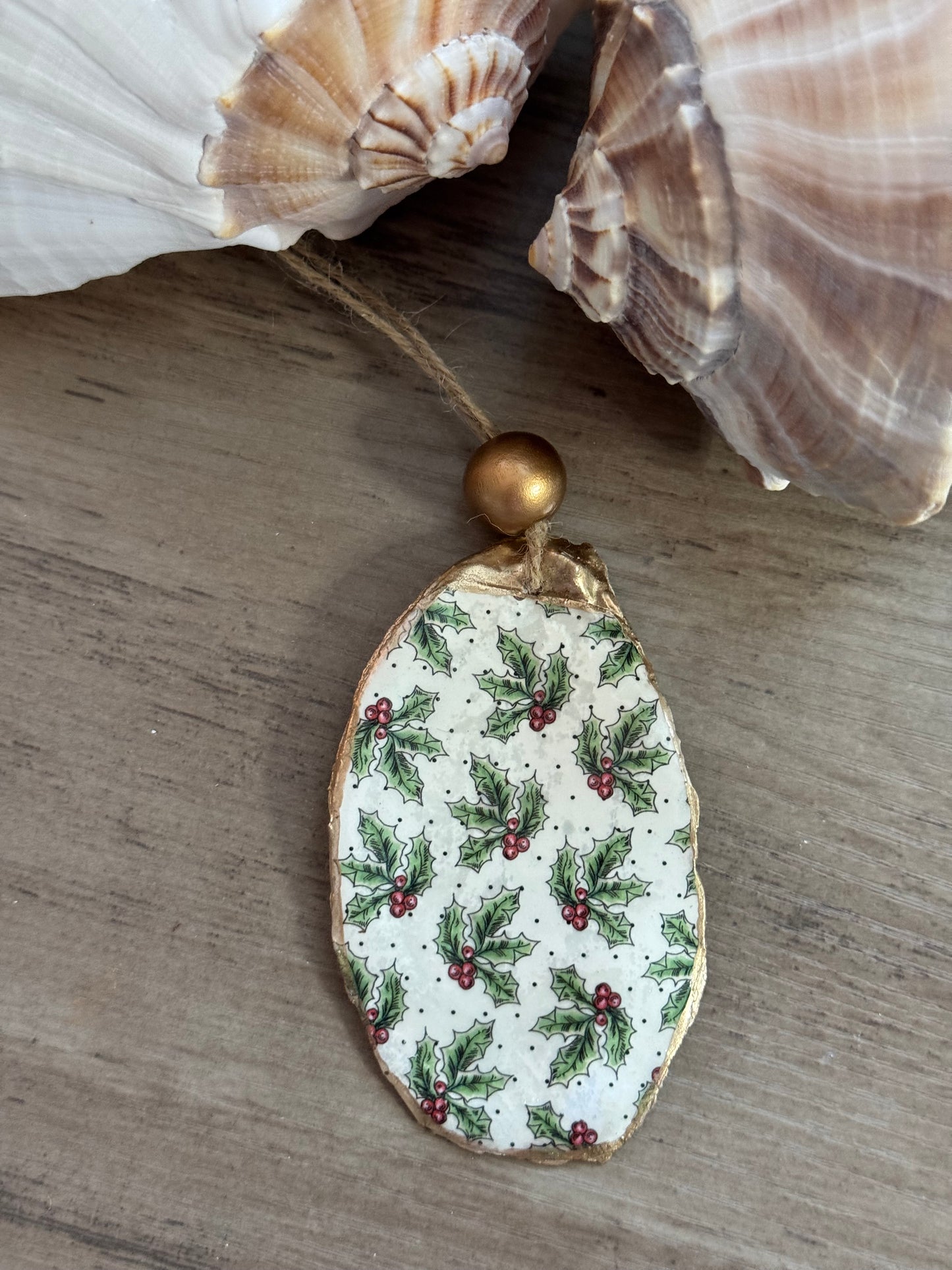 Coastal Christmas Oyster Shell Ornament