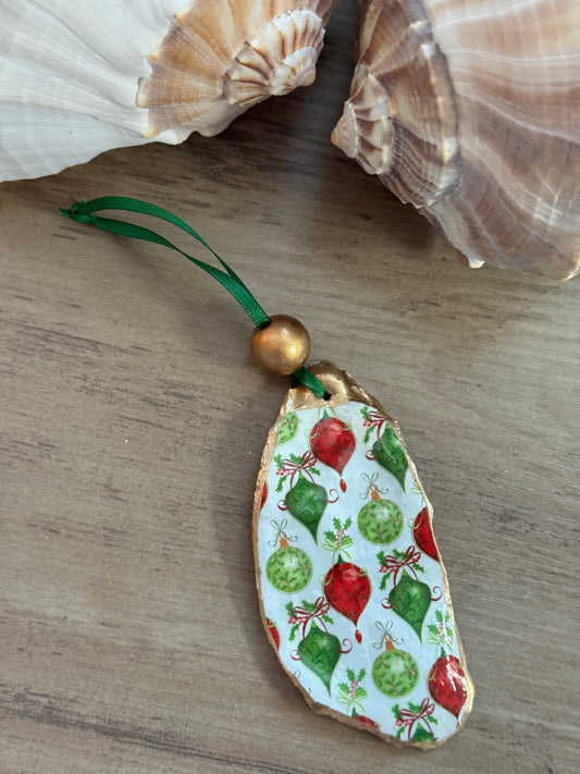 Coastal Christmas Oyster Shell Ornament