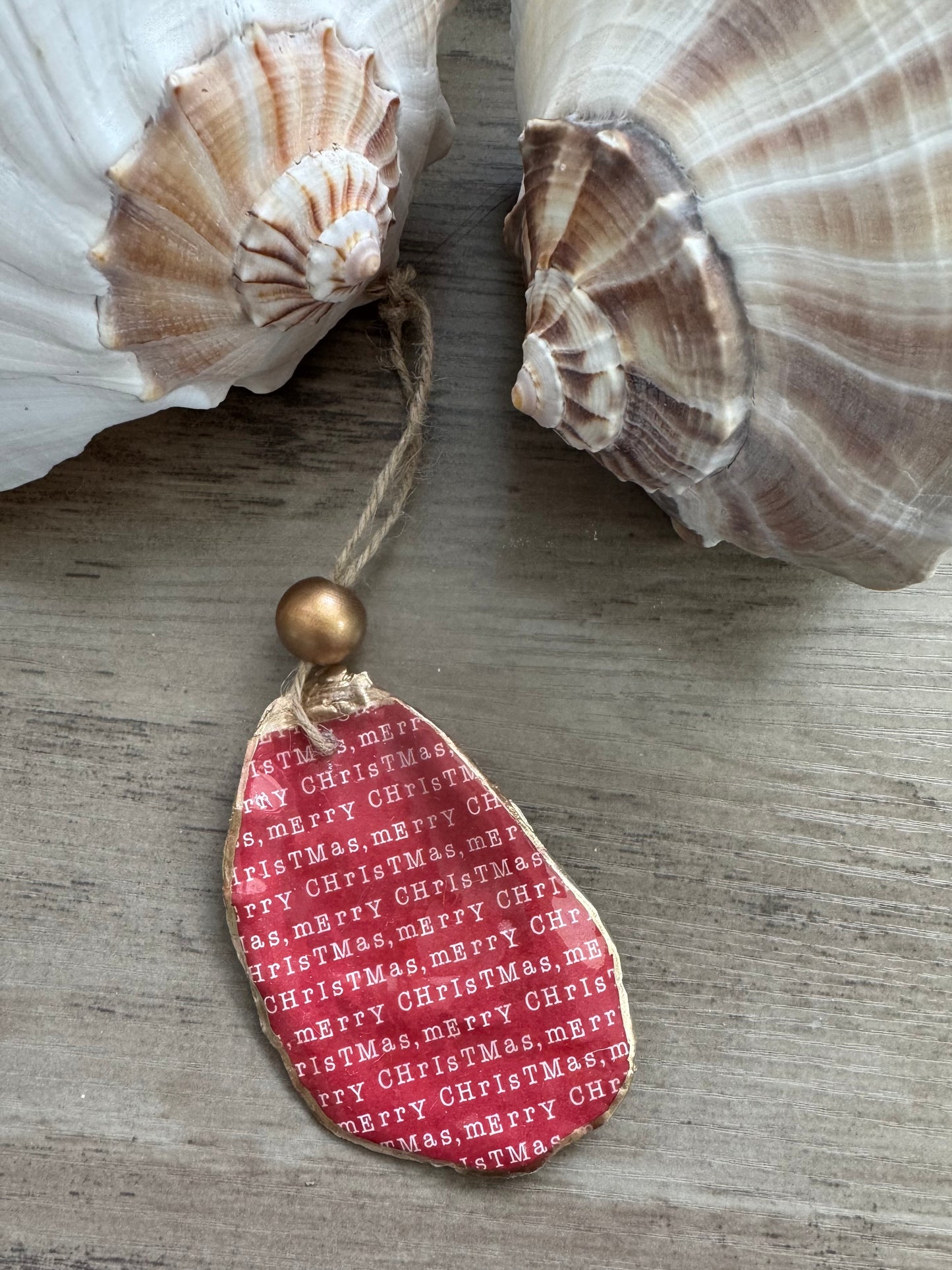 Coastal Christmas Oyster Shell Ornament