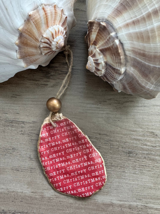 Coastal Christmas Oyster Shell Ornament