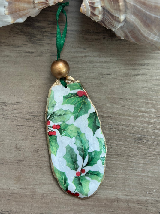 Coastal Christmas Oyster Shell Ornament